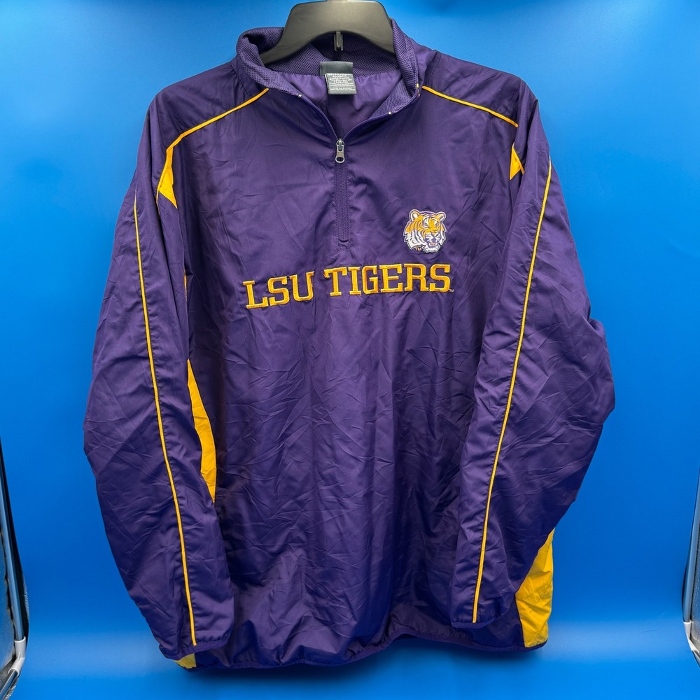 VTG Pro Edge LSU Tigers Quarter Zip Pullover Jacket Men's‎ L G Purple Gold
